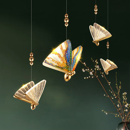 Lustră Suspendată LED Acril Butterfly 9W, Lumina Calda/Neutra/Rece 3000K/4000K/6000K, Auriu, Metal și Acril, Inaltime Reglabila Lustre LED Default Title Alessandro Design