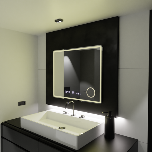Oglinda LED Rectangulara, 80x60cm, Riflesso MotionGlow Marcello, Sistem Dezaburire, Ceas & Termometru, Lupa Cosmetica, Dimabila Oglinzi Marcello Default Title Alessandro Design