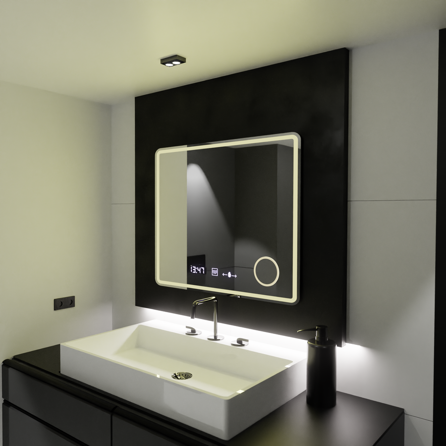 Oglinda LED Rectangulara, 80x60cm, Riflesso MotionGlow Marcello, Sistem Dezaburire, Ceas & Termometru, Lupa Cosmetica, Dimabila Oglinzi Marcello Default Title Alessandro Design