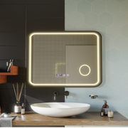 Oglinda LED Touch Bernd Sistem Dezaburire, Ceas si Temperatura 80x60 cm Rama Negru Brushed Lupa Cosmetica Oglinzi Korman S Default Title Alessandro Design