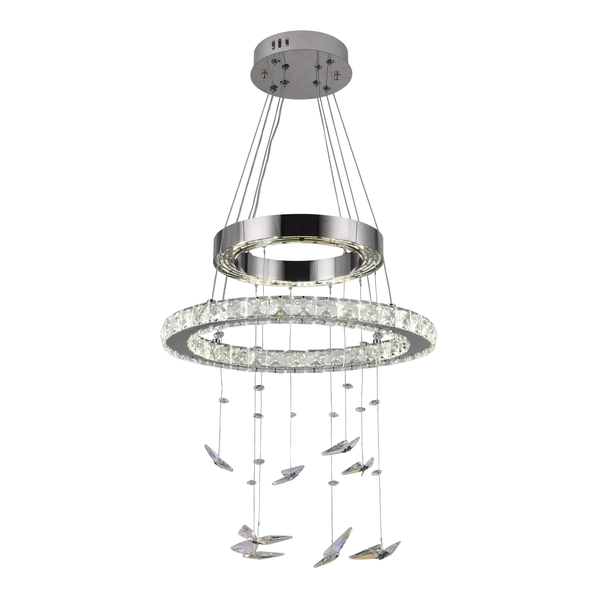Lustra LED suspendata cu telecomanda si cristal 36W, 2 Cercuri, lumina Rece/Calda/Neutra, Dimabila, Crom Lucios, Inaltime Reglabila Lustre LED cu Telecomanda Default Title Alessandro Design