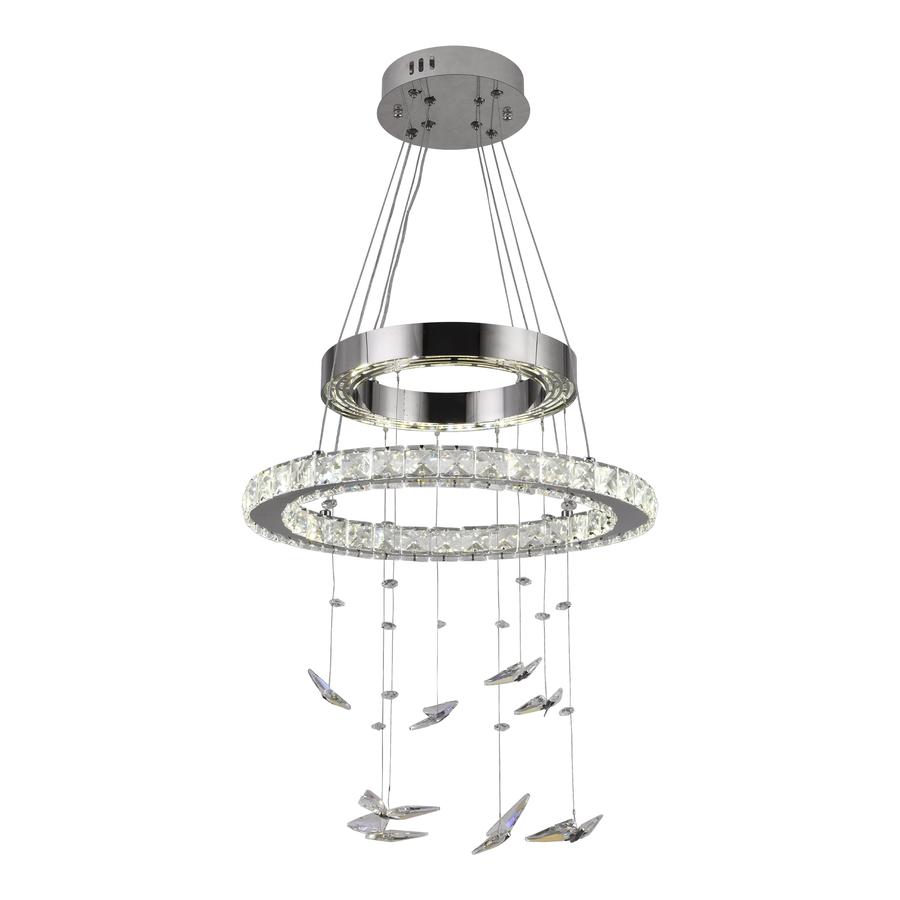 Lustra LED suspendata cu telecomanda si cristal 36W, 2 Cercuri, lumina Rece/Calda/Neutra, Dimabila, Crom Lucios, Inaltime Reglabila Lustre LED cu Telecomanda Default Title Alessandro Design
