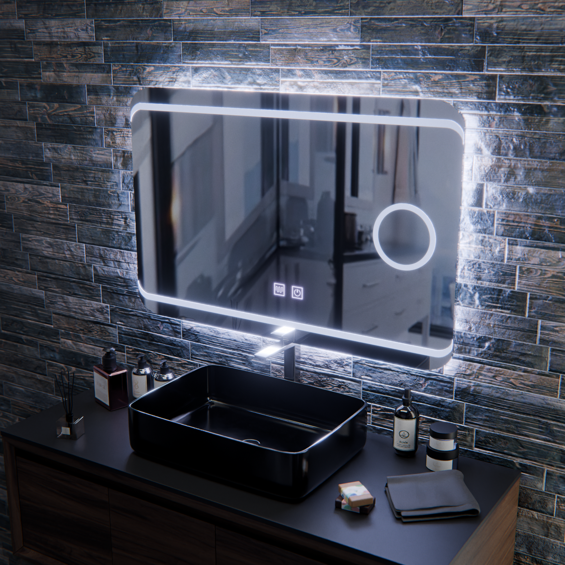 Oglindă LED E30S/65X45, Touch si Funcție Dezaburire, Lumina Cosmetică, 65x45cm, Lumina Rece 6000K Oglinzi Korman E Default Title Alessandro Design