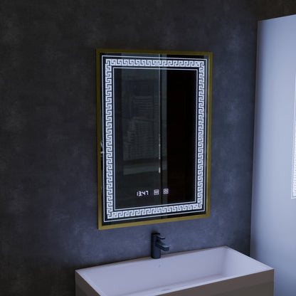 Oglinda LED Touch Bruno Sistem Dezaburire, Ceas si Temperatura 60x80 cm Rama Auriu Brushed, S84/60X80 Oglinzi Korman S Default Title Alessandro Design