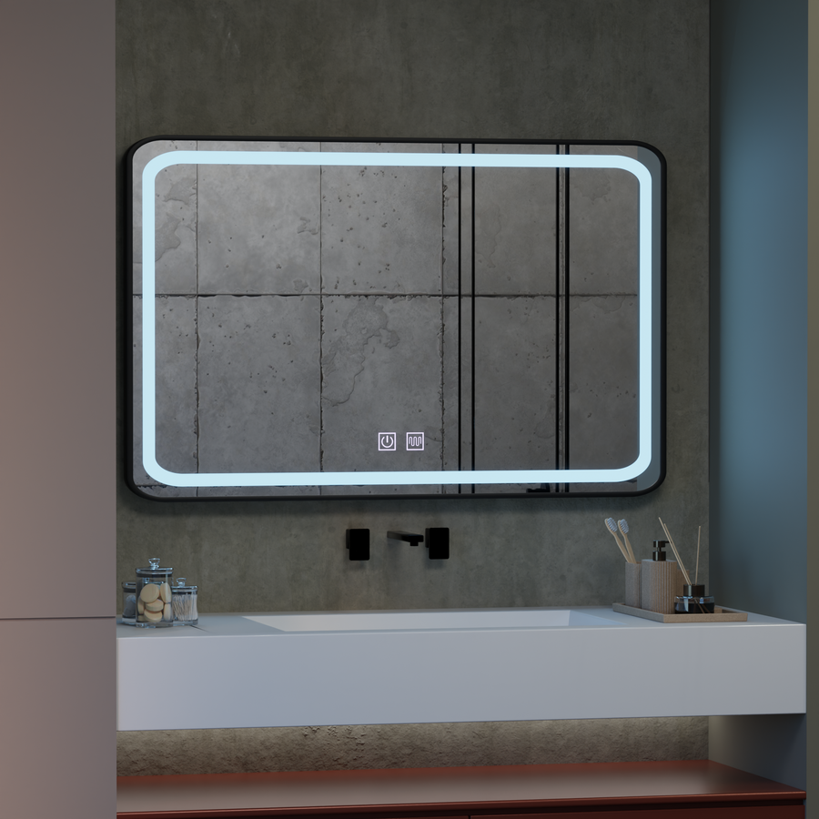 Oglinda LED Rectangulara 100x65cm EDGE Touch Sistem Dezaburire, Rama Neagra Oglinzi Korman E Default Title Alessandro Design