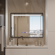 Oglinda LED Senzor MotionGlow Francesca 80x60 cm Lumina Calda/Rece/Neutra Dimabila Rama Negru Brushed Sistem Dezaburire Termometru Ceas Colectia Marcello Funghi Oglinzi Marcello Default Title Alessandro Design