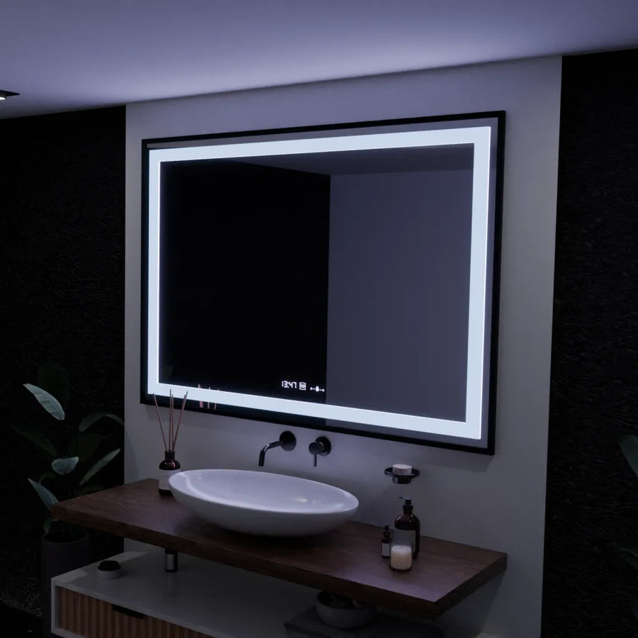 Oglinda LED Rectangulara, 100x65cm, Verite Majeste Noir Motion Glow Marcello, Sistem Dezaburire, Ceas & Termometru, Dimabila Oglinzi Marcello Default Title Alessandro Design