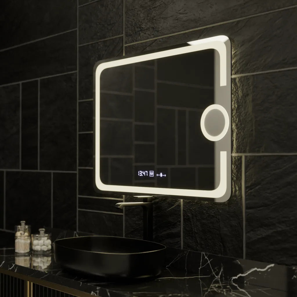 Oglinda LED Rectangulara, 80x60cm, Eclat MotionGlow Marcello, Sistem Dezaburire, Ceas & Termometru, Lupa Cosmetica, Dimabila Oglinzi Marcello Default Title Alessandro Design