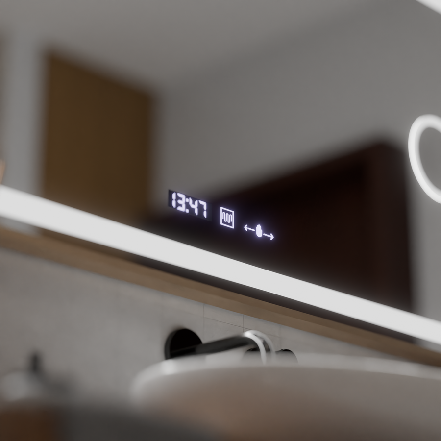 Oglinda LED Senzor MotionGlow Sofia cu functie Dezaburire Termometru Ceas 110x65 cm Lumina Calda/Rece/Neutra Dimabila,Rama Rose Gold, Colectia Marcello Funghi Oglinzi Marcello Default Title Alessandro Design