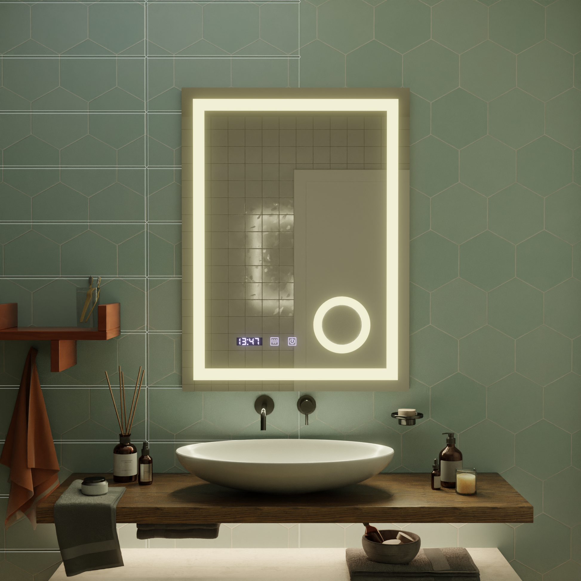 Oglinda LED Touch NIVERA Sistem Dezaburire, Ceas si Temperatura 60x80 cm Lupa Cosmetica Oglinzi Korman S Default Title Alessandro Design