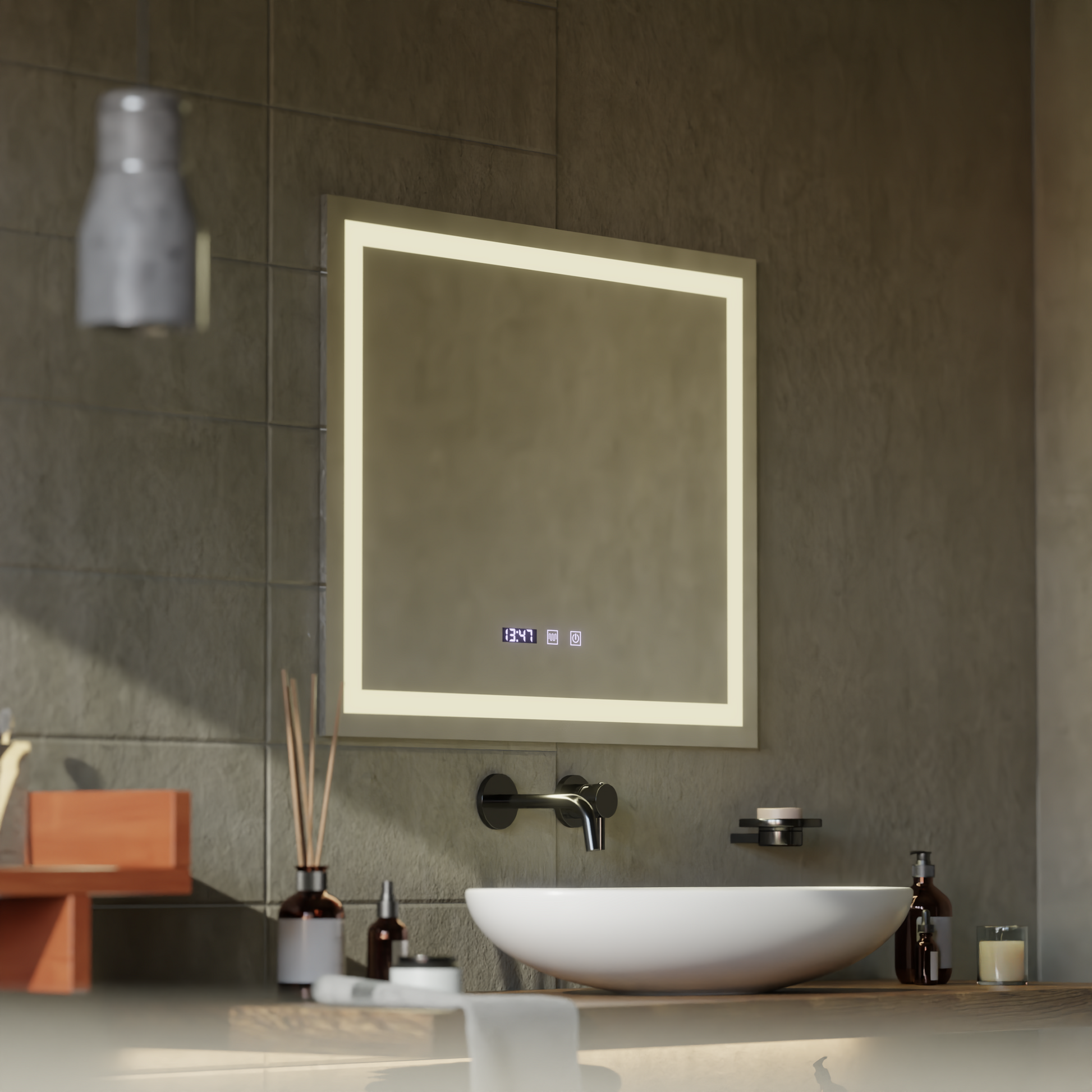 Oglinda LED Touch MODENA Sistem Dezaburire, Ceas si Temperatura 80x60 cm Oglinzi Korman S Default Title Alessandro Design