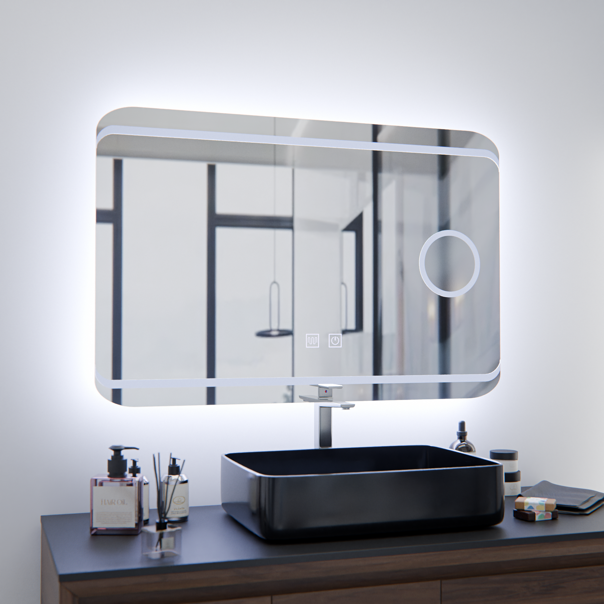 Oglindă LED E30S/65X45, Touch si Funcție Dezaburire, Lumina Cosmetică, 65x45cm, Lumina Rece 6000K Oglinzi Korman E Default Title Alessandro Design