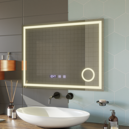 Oglinda LED Touch NIVERA Sistem Dezaburire, Ceas si Temperatura 80x60 cm Lupa Cosmetica Oglinzi Korman S Default Title Alessandro Design