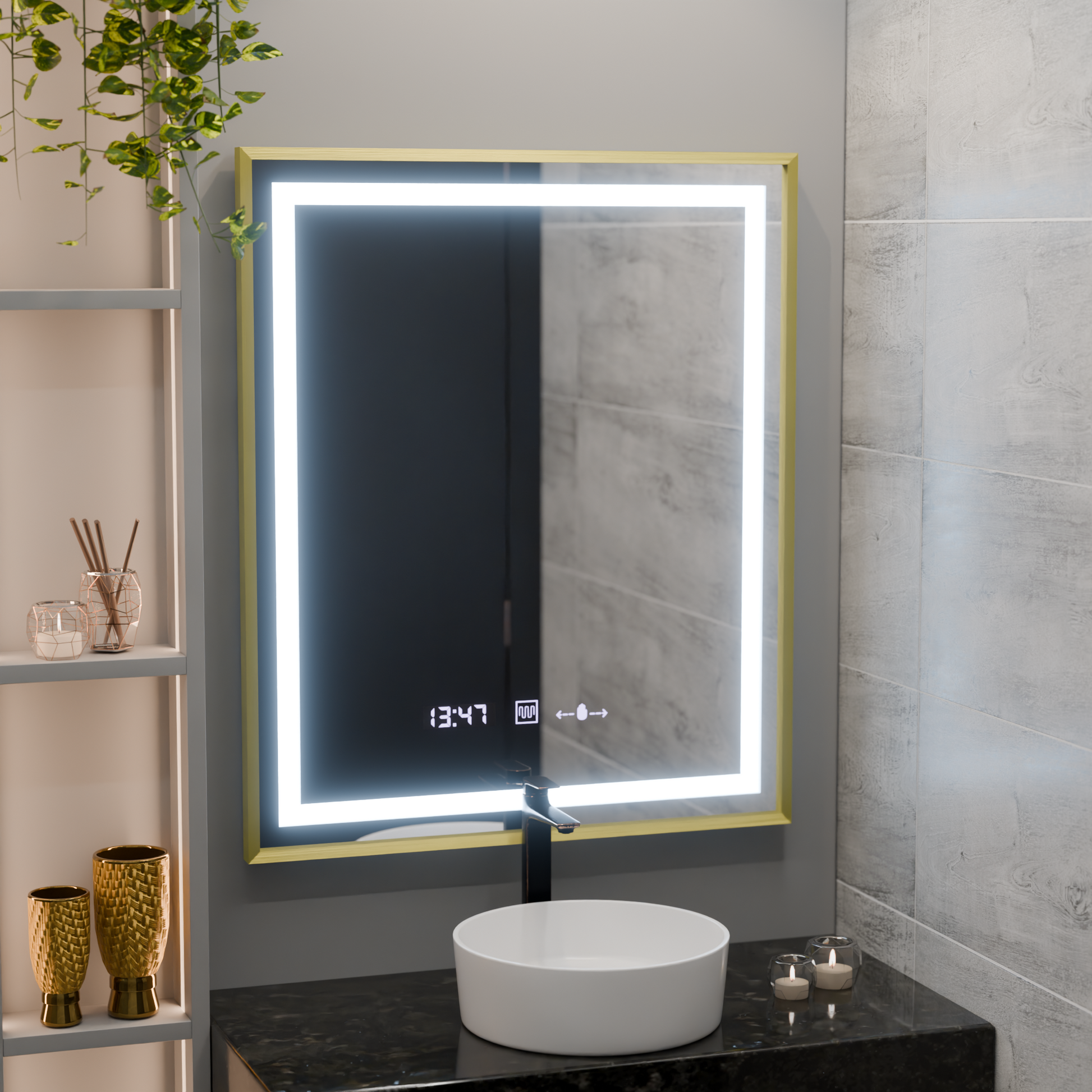 Oglinda LED Rectangulara, 75x90cm, Verite Royale Gold MotionGlow Marcello, Sistem Dezaburire, Ceas & Termometru, Dimabila Oglinzi Marcello Default Title Alessandro Design