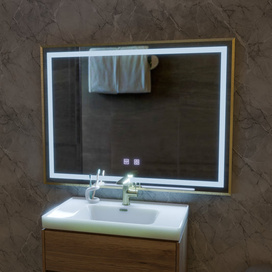Oglinda LED Touch Kariri, 80x60 cm, functie Dezaburire, Rama Gold Rose Brushed Oglinzi Korman E Default Title Alessandro Design