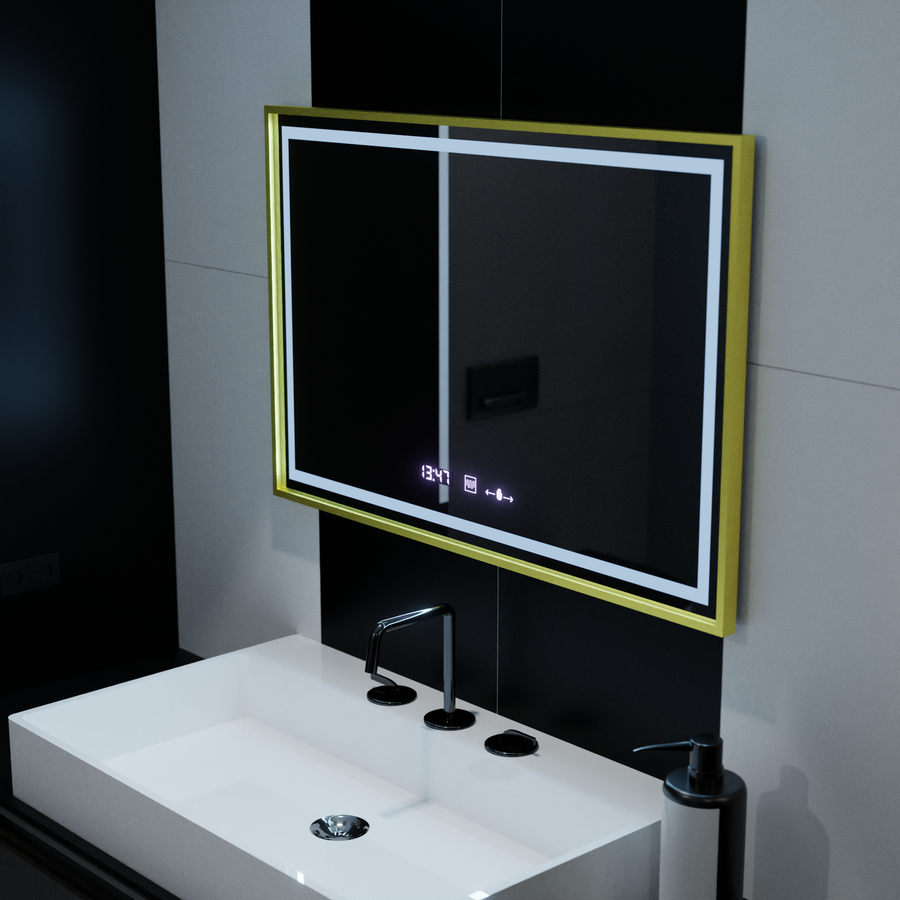 Oglinda LED Rectangulara, 120x80cm, Verite Royale Gold MotionGlow Marcello, Sistem Dezaburire, Ceas & Termometru, Dimabila Oglinzi Marcello Default Title Alessandro Design