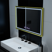Obdĺžnikové LED zrkadlo, 100x65cm, Verite Royale Gold Motion Glow Marcello, Demister System, Hodiny & Teplomer, Stmievateľné