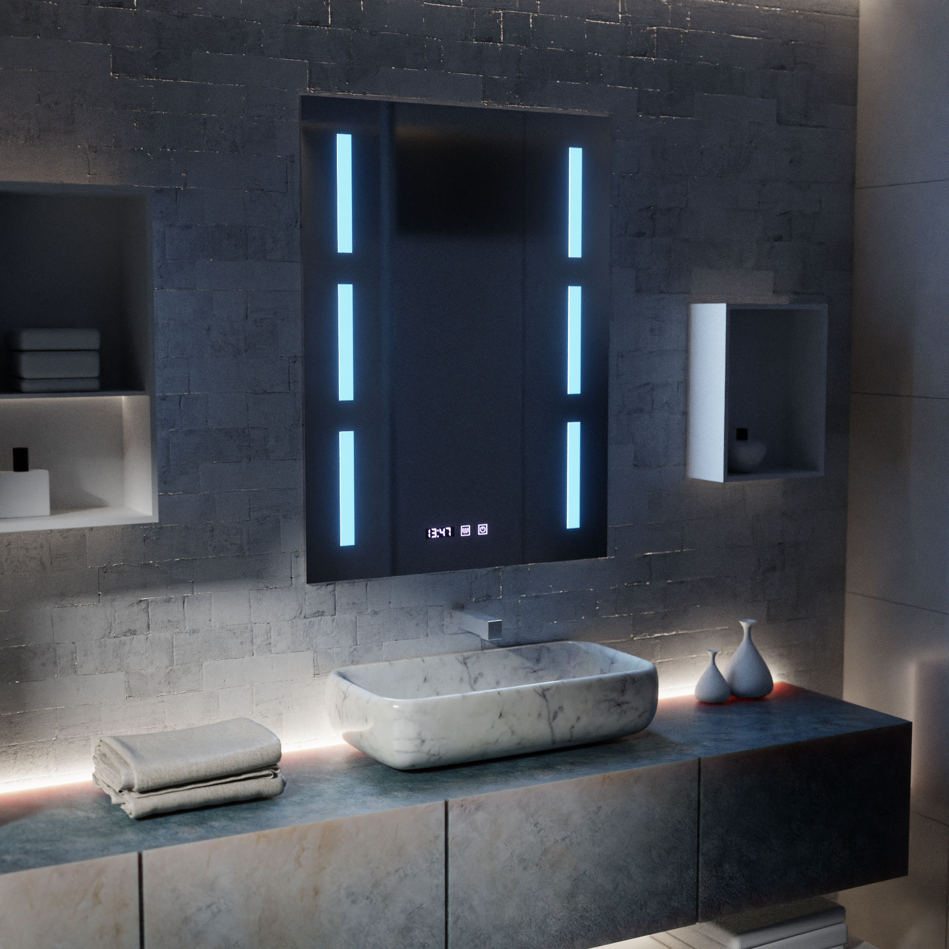 Oglinda LED Touch Erich S86/60X80 Sistem Dezaburire, Ceas si Temperatura 60x80 cm Oglinzi Korman S Default Title Alessandro Design