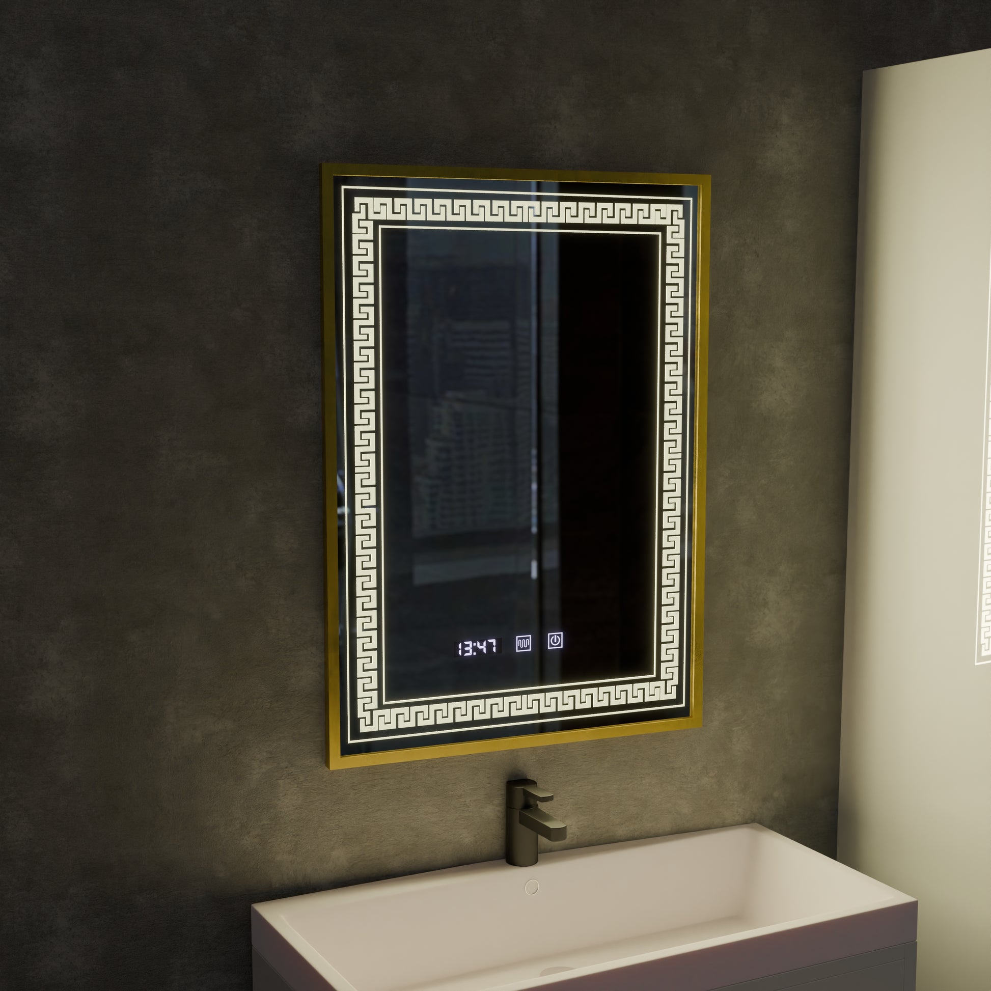 Oglinda LED Touch Bruno Sistem Dezaburire, Ceas si Temperatura 60x80 cm Rama Auriu Brushed, S84/60X80 Oglinzi Korman S Default Title Alessandro Design