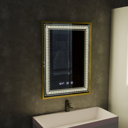 Oglinda LED Touch Bruno Sistem Dezaburire, Ceas si Temperatura 60x80 cm Rama Auriu Brushed, S84/60X80 Oglinzi Korman S Default Title Alessandro Design
