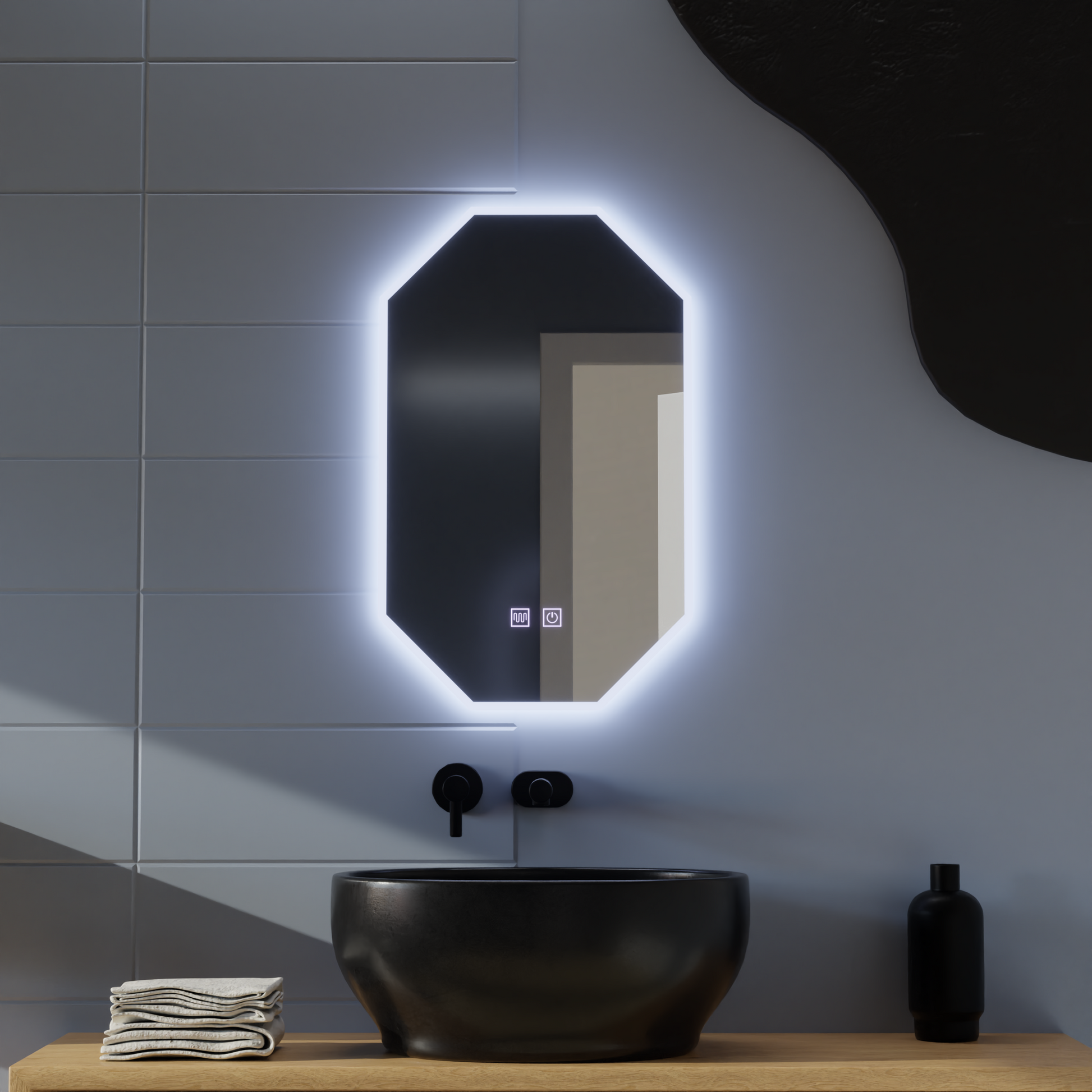 Oglinda LED Poligon E43S/50X80, Lumina si Sistem Dezaburire, 50X80cm Oglinda Baie cu LED si Dezaburire Default Title Alessandro Design