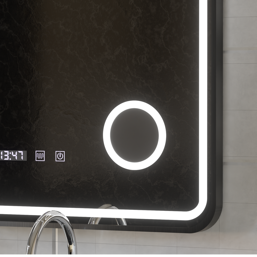 Oglinda LED Touch Ulrich Sistem Dezaburire, Ceas si Temperatura 75x90 cm Rama Negru Brushed Lupa Cosmetica Oglinzi Korman S Default Title Alessandro Design