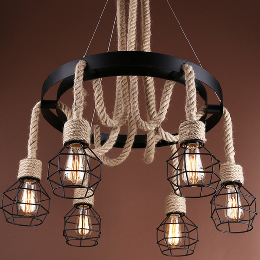 Lustra Roata LV580/6BK, 6xE27, Maro, Metal si Sfoara Lustre Vintage Default Title Alessandro Design