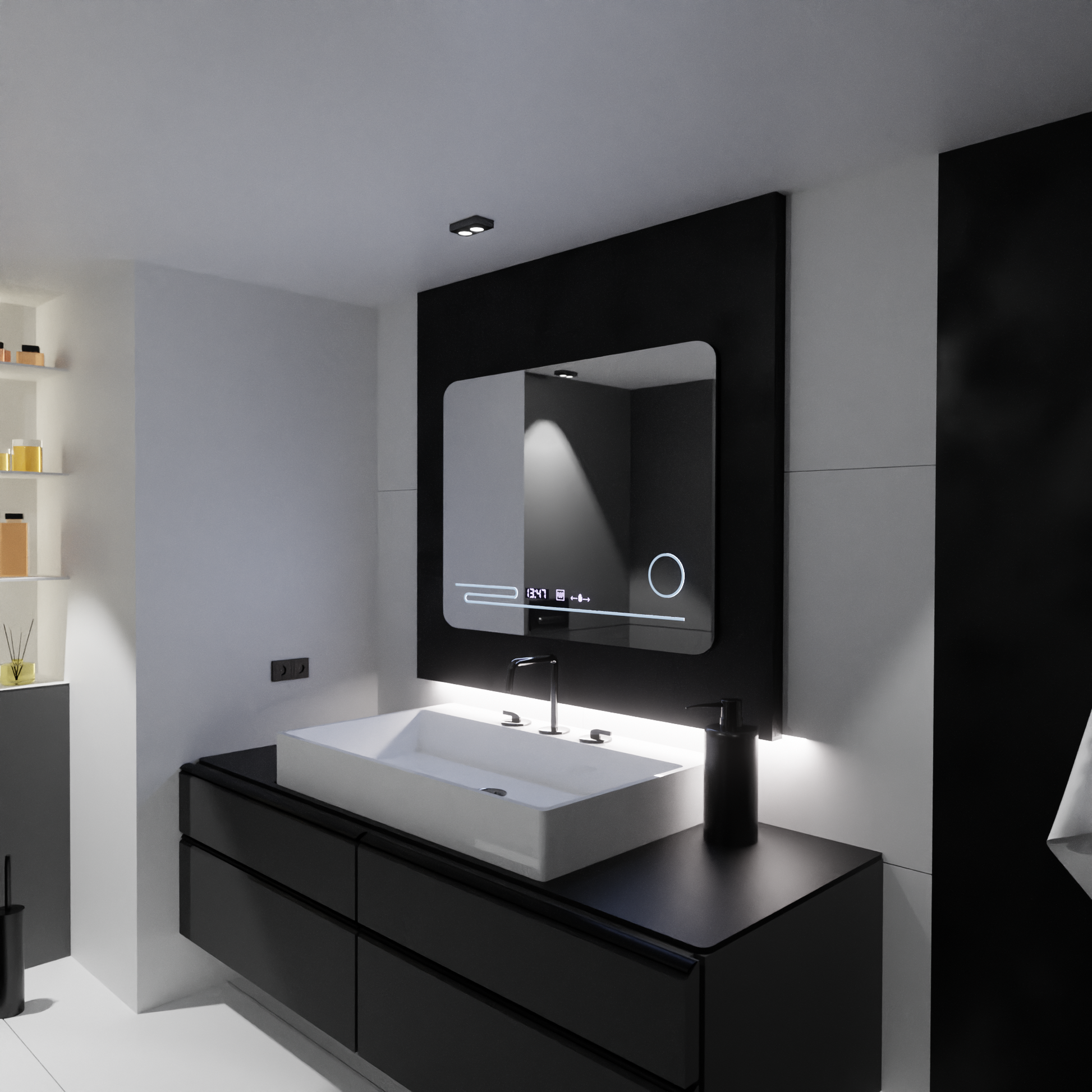 Oglinda LED Rectangulara, 80x60cm, Harmonie MotionGlow Marcello, Sistem Dezaburire, Termometru si Ceas, Lupa Cosmetica, Dimabila Oglinzi Marcello Default Title Alessandro Design