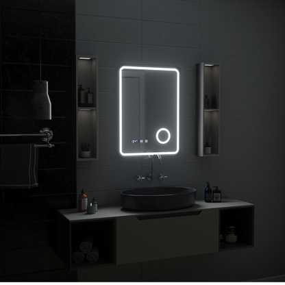 Oglinda LED Touch Ulrich Sistem Dezaburire, Ceas si Temperatura 75x90 cm Rama Negru Brushed Lupa Cosmetica Oglinzi Korman S Default Title Alessandro Design