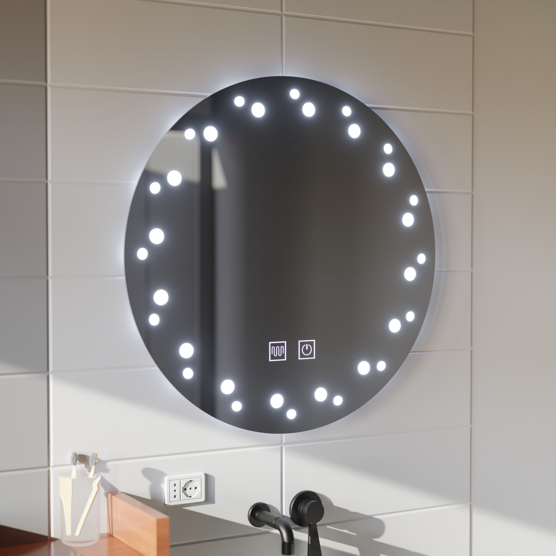 Oglinda LED Touch Ivory, Sistem Dezaburire, Diametru 60cm, Lumina Rece 6000K Oglinzi Korman E Default Title Alessandro Design