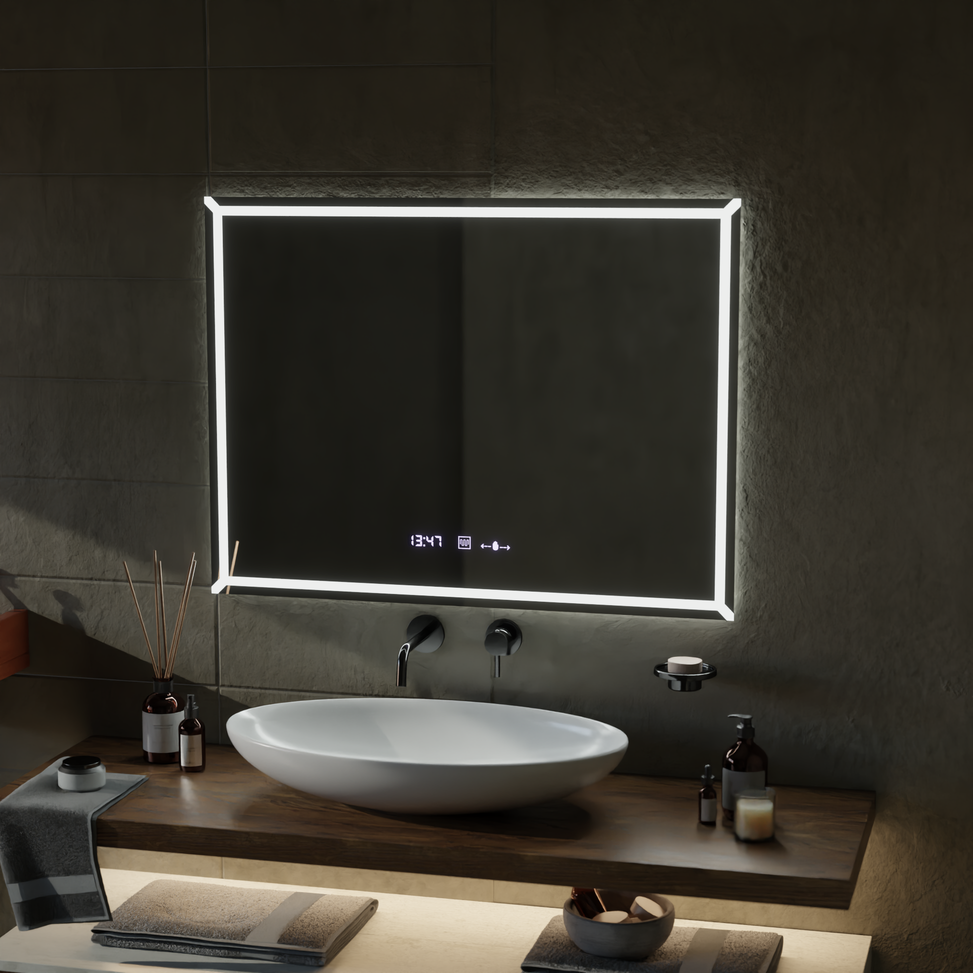Oglinda LED Rectangulara, 80x60cm, VillayTouch Marcello, Sistem Dezaburire, Dimabila Oglinzi Marcello Default Title Alessandro Design