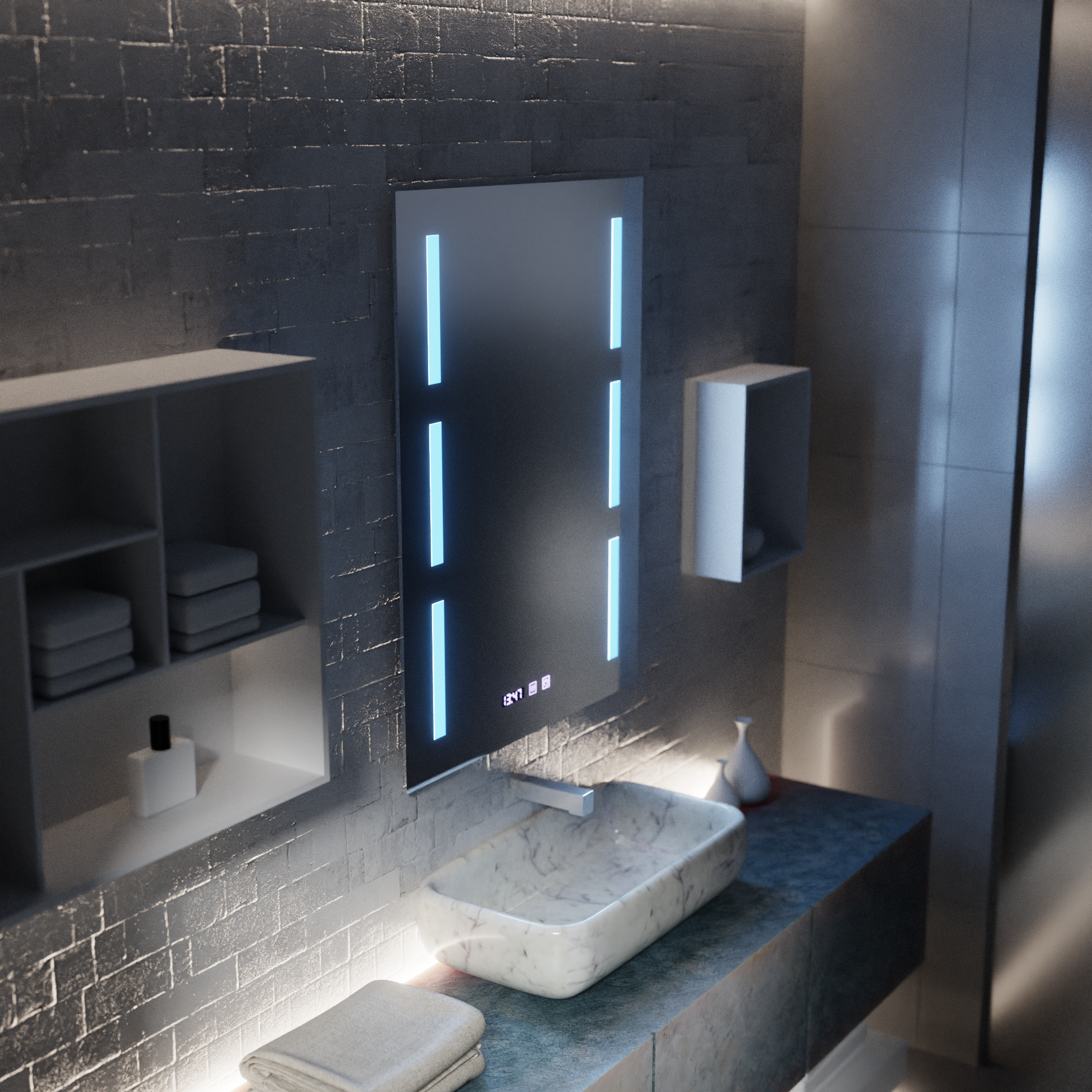 Oglinda LED Touch Erich S86/60X80 Sistem Dezaburire, Ceas si Temperatura 60x80 cm Oglinzi Korman S Default Title Alessandro Design