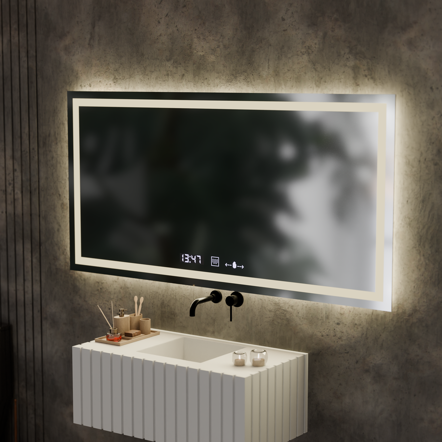 Oglinda LED Rectangulara, 120x60cm, Verite MotionGlow Marcello, Sistem Dezaburire, Ceas & Termometru, Dimabila Oglinzi Marcello Default Title Alessandro Design