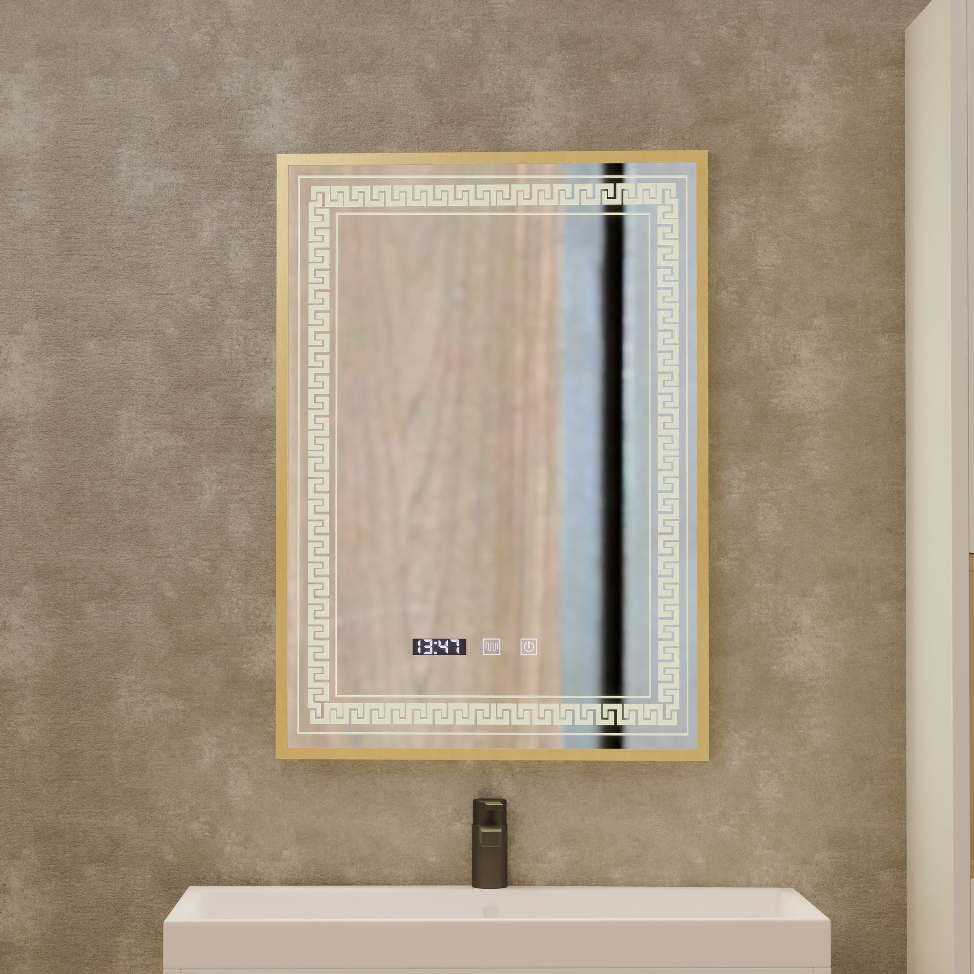 Oglinda LED Touch Bruno Sistem Dezaburire, Ceas si Temperatura 60x80 cm Rama Auriu Brushed, S84/60X80 Oglinzi Korman S Default Title Alessandro Design