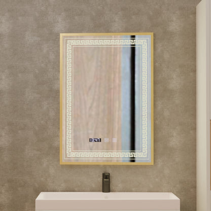 Oglinda LED Touch Bruno Sistem Dezaburire, Ceas si Temperatura 60x80 cm Rama Auriu Brushed, S84/60X80 Oglinzi Korman S Default Title Alessandro Design