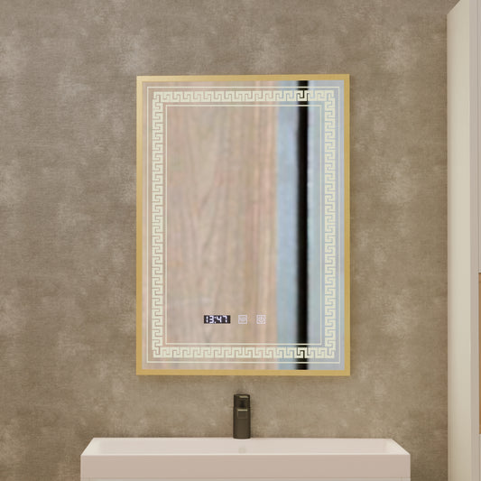 Oglinda LED Touch Bruno Sistem Dezaburire, Ceas si Temperatura 60x80 cm Rama Auriu Brushed, S84/60X80 Oglinzi Korman S Default Title Alessandro Design
