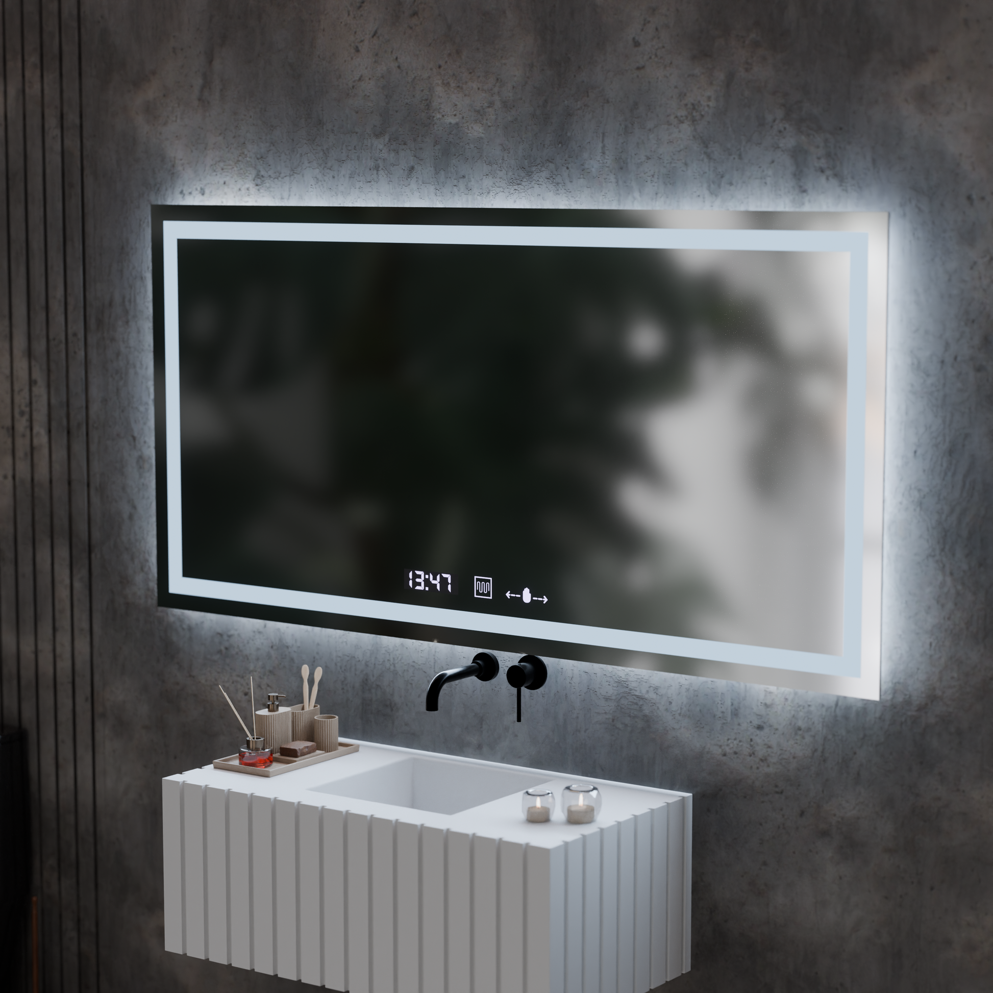 Oglinda LED Rectangulara, 120x60cm, Verite MotionGlow Marcello, Sistem Dezaburire, Ceas & Termometru, Dimabila Oglinzi Marcello Default Title Alessandro Design