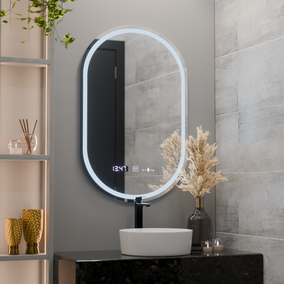 Oválne LED zrkadlo, 50x80cm, Eminence MotionGlow Marcello, Demister System, Hodiny & Teplomer, Stmievateľné