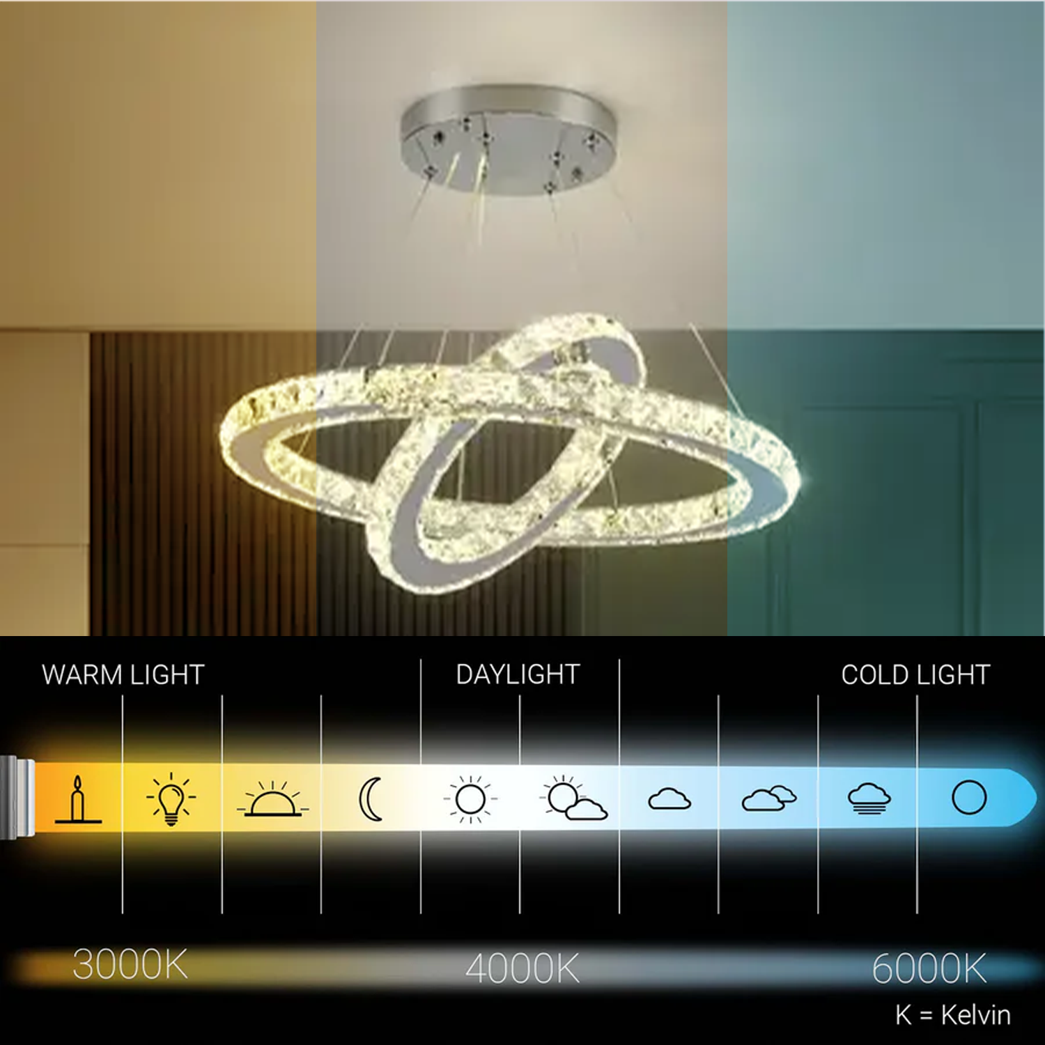 Lustra LED cu telecomanda si cristal PRISM LUMINIS 58W, 2 Cercuri, lumina Rece/Calda/Neutra, Dimabila, Crom si Alb, Inaltime Reglabila Lustre LED cu Telecomanda Default Title Alessandro Design