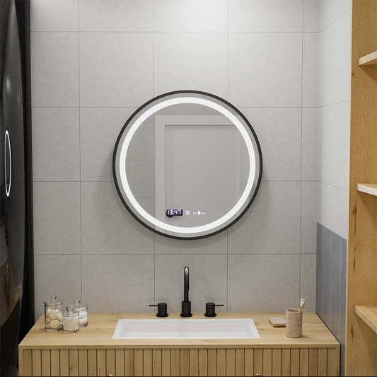 LED okrúhle zrkadlo, 60 cm, Celeste Majesté Noir MotionGlow Marcello, Demister System, Hodiny & Teplomer, Stmievateľné