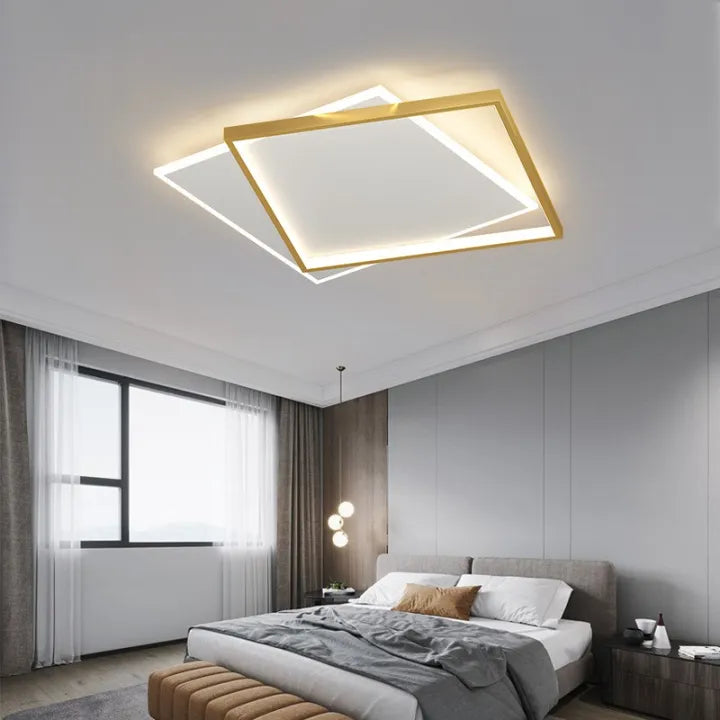 Lustra LED cu telecomanda SOLARA 66W, 2 Patrate, lumina Rece/Calda/Neutra, Dimabila, Auriu Alb Lustre LED cu Telecomanda Default Title Alessandro Design