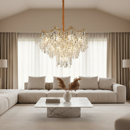 Candelabru Cristal VETRA Magno 10xE14, D60 cm, Auriu, Inaltime Reglabila, Metal si Cristal