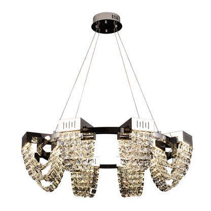Candelabru Cristal LED 24W, STRATUS Regalis, Diametru 80cm, Crom Lucios, Inaltime Reglabila, Lumina Calda Neutra Rece 3000K/4000K/6000K, Metal si Cristal Candelabre Cristal Default Title Alessandro Design