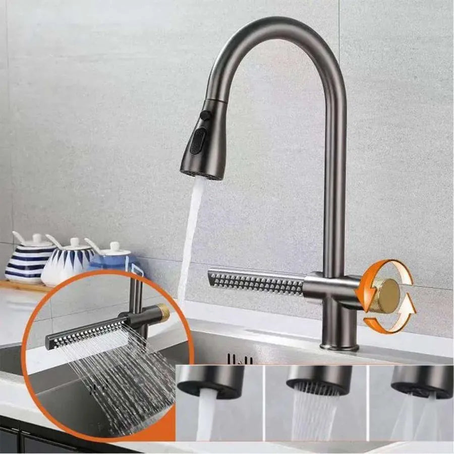 Baterie Bucatarie cu Dus Extractibil Inox Negru Cu Functie Cascada YB1500H Baterii de Bucatarie Default Title Alessandro Design