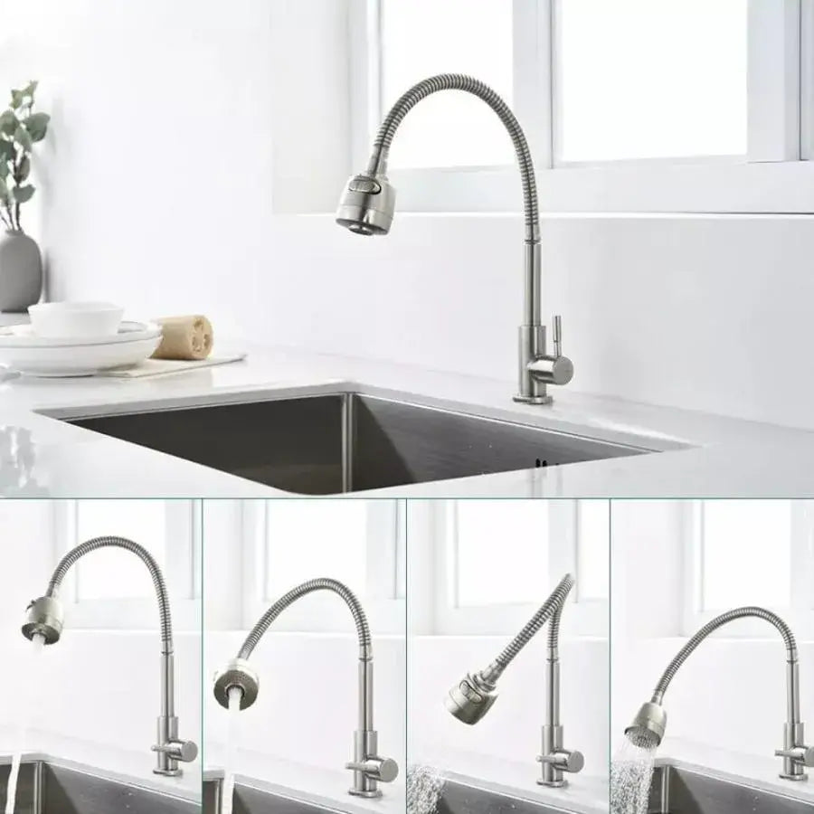Baterie Bucatarie Pipa Flexibila 2 Jeturi Cartus Ceramic Inox Satinat Racorduri Incluse CF031 Baterii de Bucatarie Default Title Alessandro Design
