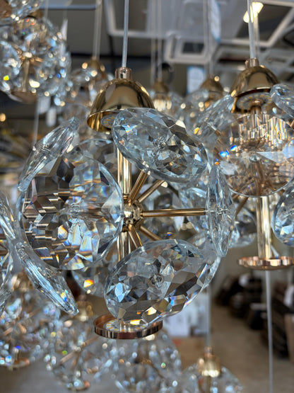 Candelabru Cristal LED KILKENNY Culmino, 144W, Lumina Neutra, Diametru 60cm, Auriu Candelabre Moderne Default Title Alessandro Design