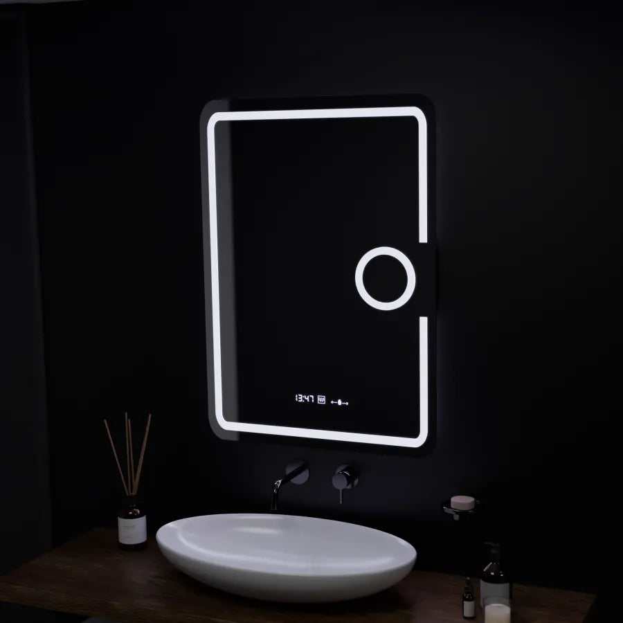 Oglinda LED Rectangulara, 50x70cm, Eclat MotionGlow Marcello, Sistem Dezaburire, Ceas & Termometru, Lupa Cosmetica, Dimabila Oglinzi Marcello Default Title Alessandro Design