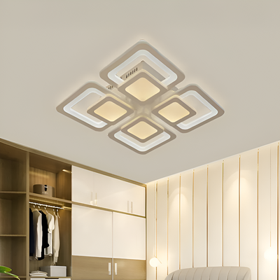 LED luster s diaľkovým ovládaním SUSAN 96W, 4 štvorce, studené/teplé/neutrálne svetlo, stmievateľné, biela