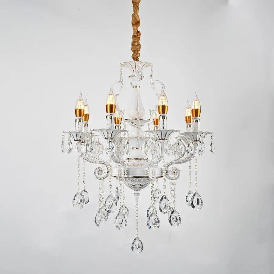 Candelabru Cristal Bruhier 8x E14, Diametru 65cm, Alb cu Auriu, Inaltime Reglabila Candelabre Clasice Default Title Alessandro Design