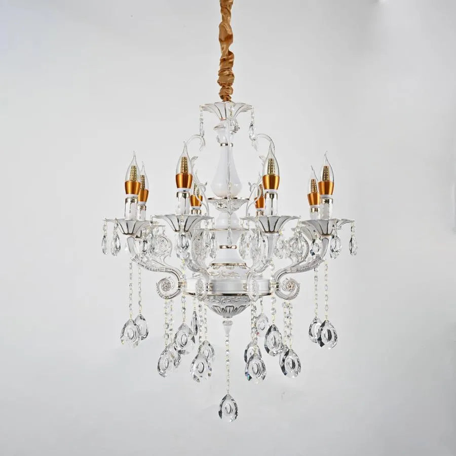 Candelabru Cristal Bruhier 8x E14, Diametru 65cm, Alb cu Auriu, Inaltime Reglabila Candelabre Clasice Default Title Alessandro Design